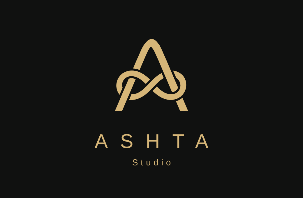 Ashta Studio: a gold woven A and infinity symbol with the studio wordmark.